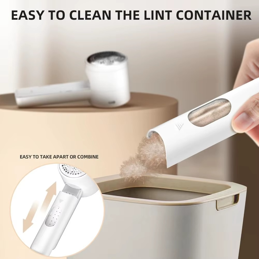 Electric Lint Remover, LCD Digital Display, Removes Hair for 3 Adjustable Power Levels, 6 Blades for Various Fabrics, White