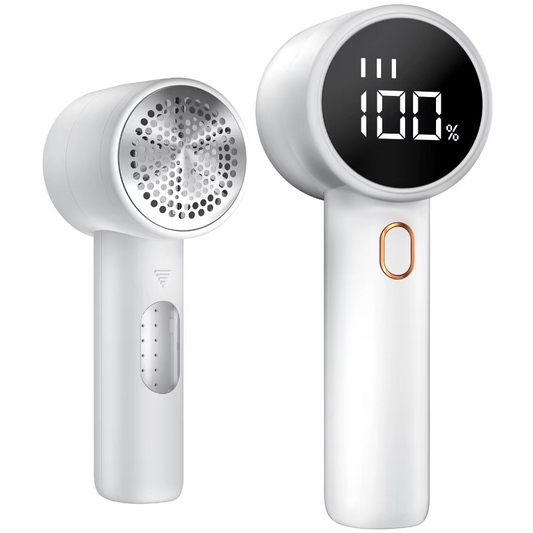 Electric Lint Remover, LCD Digital Display, Removes Hair for 3 Adjustable Power Levels, 6 Blades for Various Fabrics, White