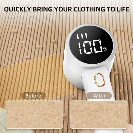 Electric Lint Remover, LCD Digital Display, Removes Hair for 3 Adjustable Power Levels, 6 Blades for Various Fabrics, White