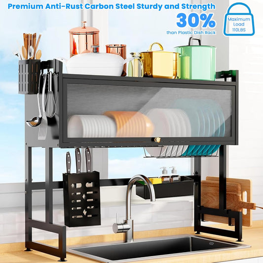 3-Tier Stainless Steel Dish Drying Rack with Cover – Space-Saving and Perfect for Organized Kitchens