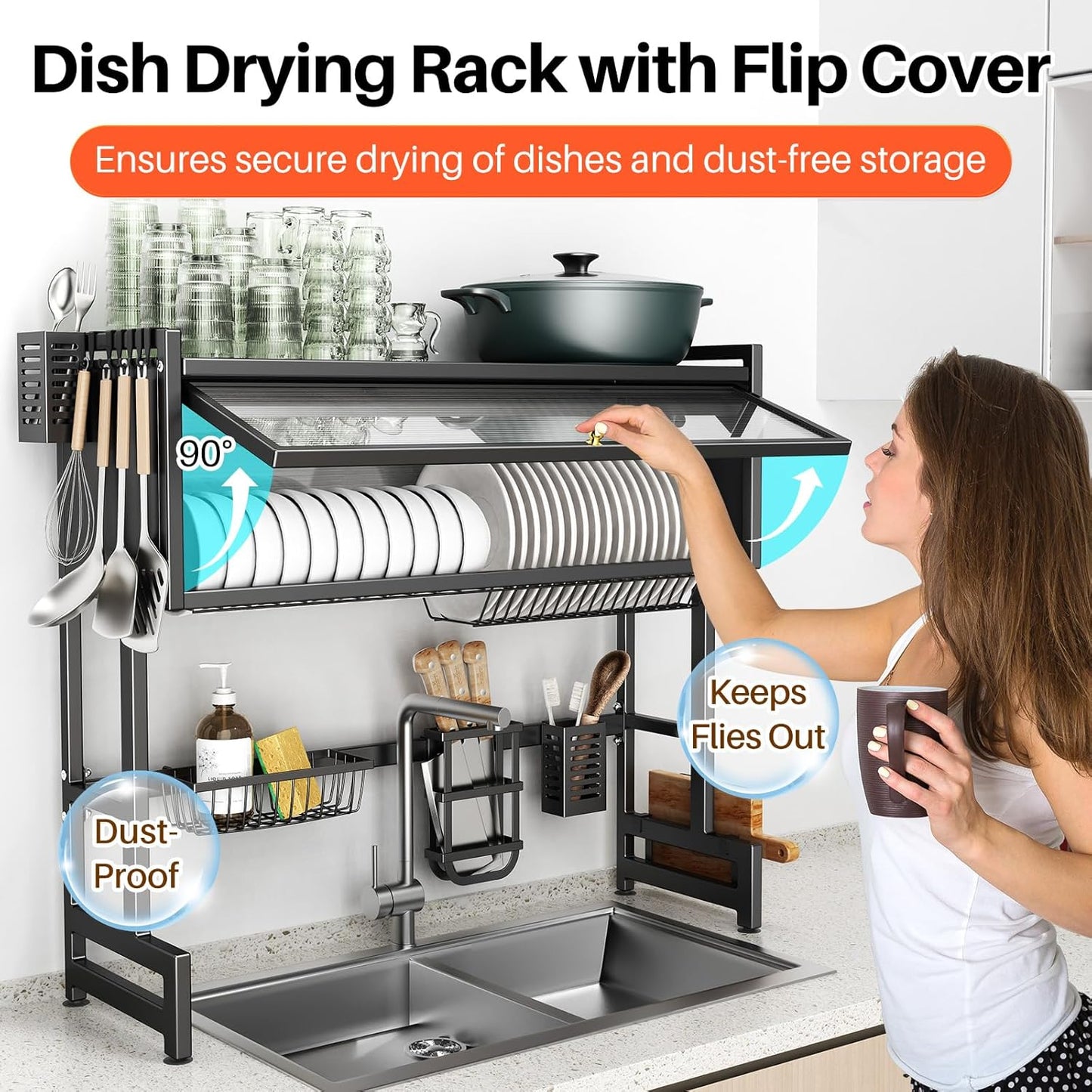 3-Tier Stainless Steel Dish Drying Rack with Cover – Space-Saving and Perfect for Organized Kitchens