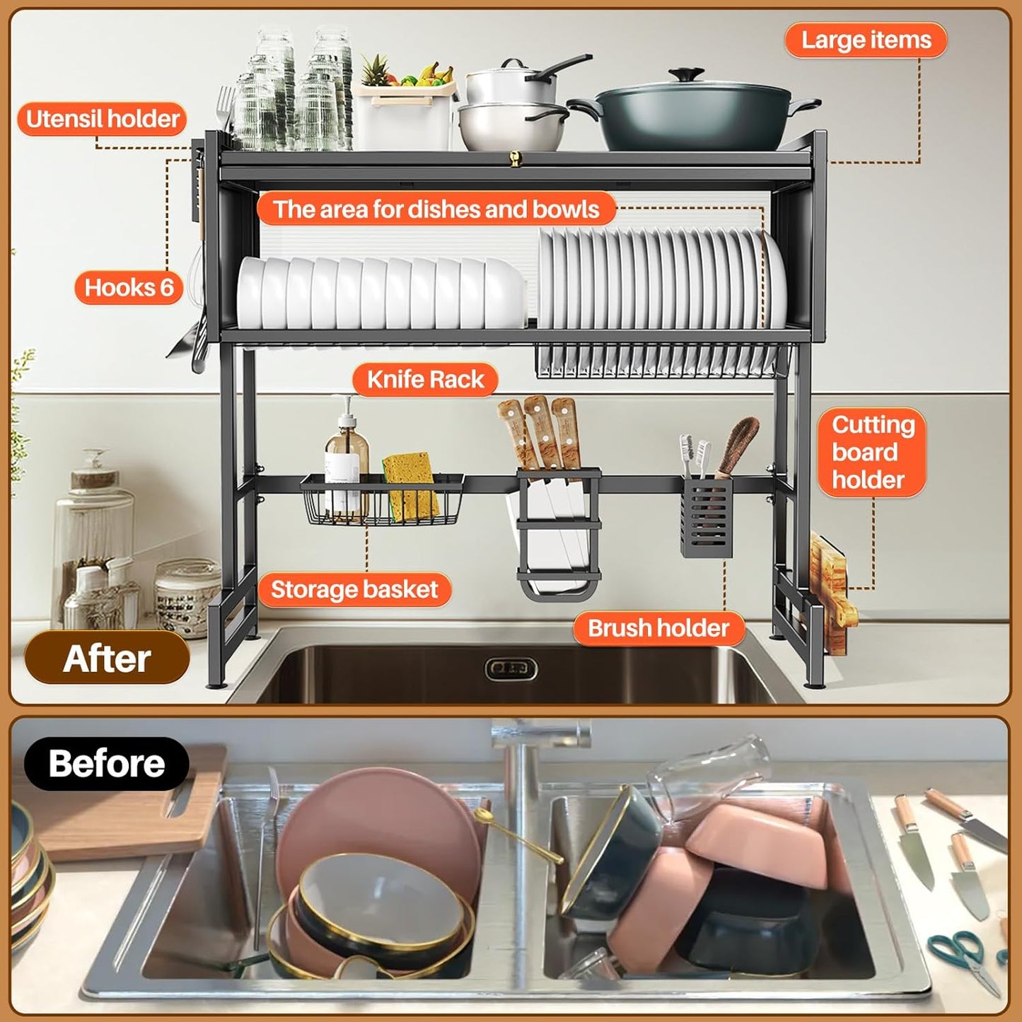3-Tier Stainless Steel Dish Drying Rack with Cover – Space-Saving and Perfect for Organized Kitchens
