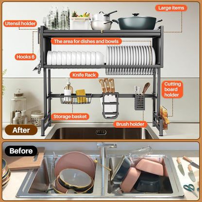 3-Tier Stainless Steel Dish Drying Rack with Cover – Space-Saving and Perfect for Organized Kitchens